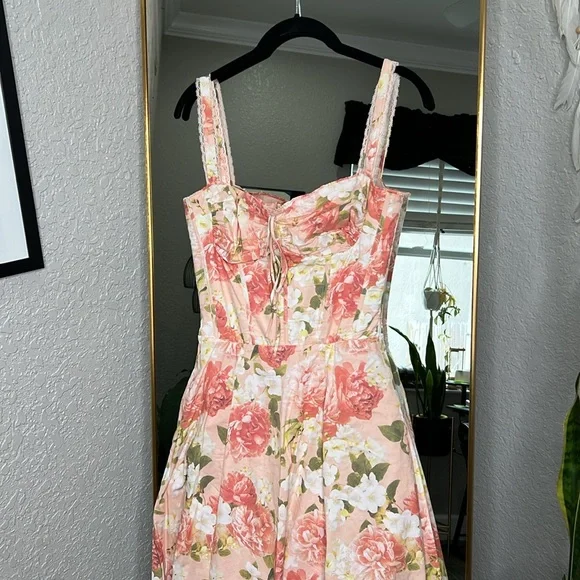 House of CB 'Rosalee' Pink Peony Print Cotton Bustier Sundress NWOT